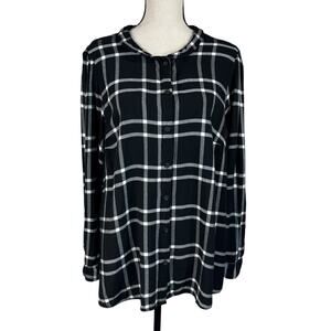 Lane Bryant SZ 16 Top Plaid Button-Up Ruffled Collared Long Sleeve Lightweight